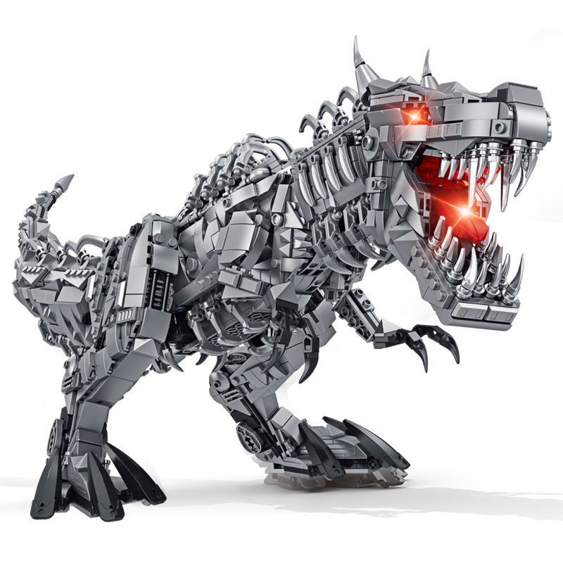 Panloss611016 - iluminación mecánica tiranosaurio de partículas pequeñas bloques de construcción de puzzle para niños modelo de dinosaurio
