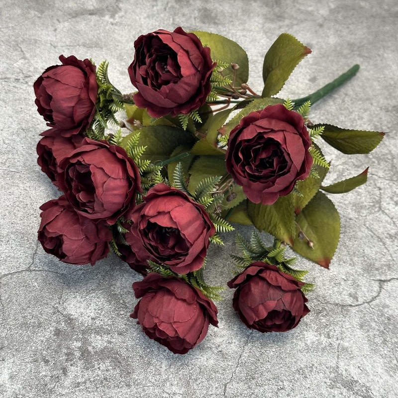 Ramo de peonías artificiales de otoño, decoración para bodas en casa, accesorios de fotografía de rosas hechos a mano, venta al por mayor de flores artificiales.