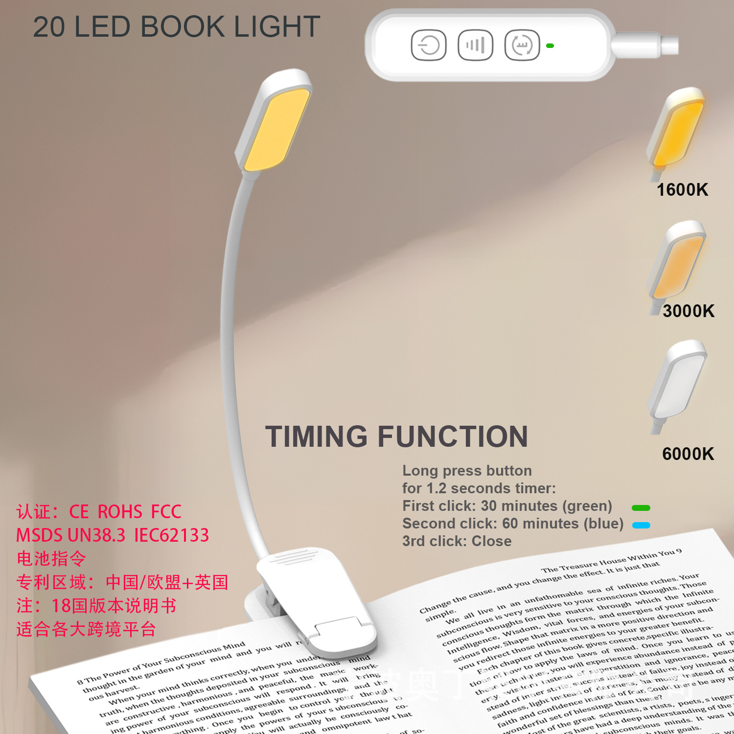 Nuevo clip de lectura lámpara de libro lámpara de escritorio lámpara de partitura lámpara de lectura lámpara de libro lámpara tipo-c recargable lámpara de noche
