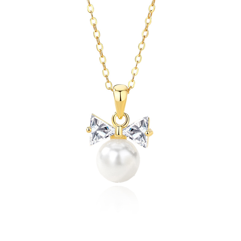 S925 collar de perlas de plata esterlina lazo collar de estilo de lujo ligero collar largo de alta gama lujo ligero nicho