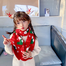 红色圣诞围巾儿童秋冬新款围巾针织围脖男童女童保暖防寒毛线宝宝
