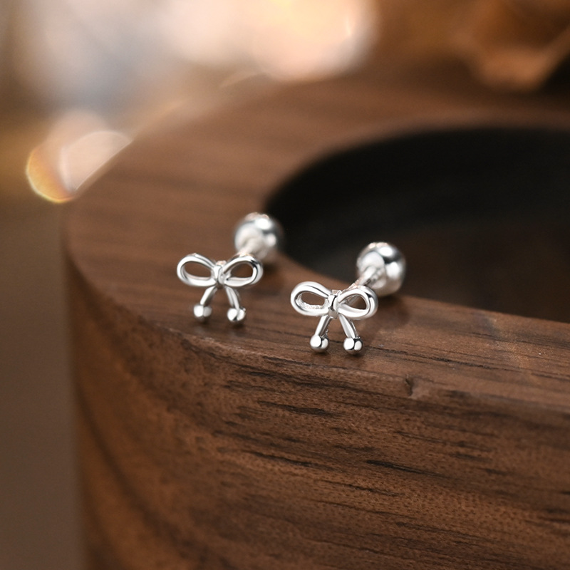 S999银小蝴蝶结耳钉女韩版小众设计INS风清新甜美新款2025年
