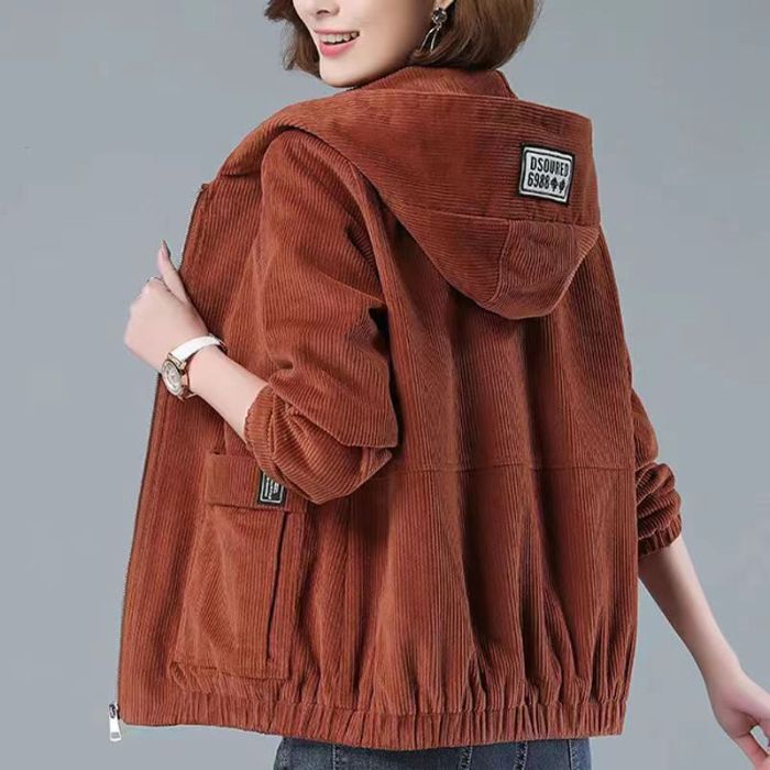 Casual Plus-Size 2025 Spring and Autumn New Corduroy Jacket for Women, Loose Fit, Slimming, Fashionable Mom Style, Stylish Jacket