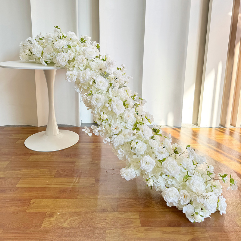 クロスボーダーバーガンディ結婚式の背景の壁の装飾花列アーチ花ウィンドウショールームテーブルフラワーロング列花偽ロングストリップ花|undefined