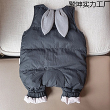 婴儿冬季加厚连体夹棉背带裤男女童羽绒棉保暖连体爬爬服棉裤宝宝