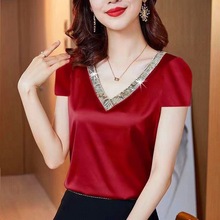 2022法式新款短袖V领打底背心女外穿内搭大码美背T恤宽松辣妹胖mm