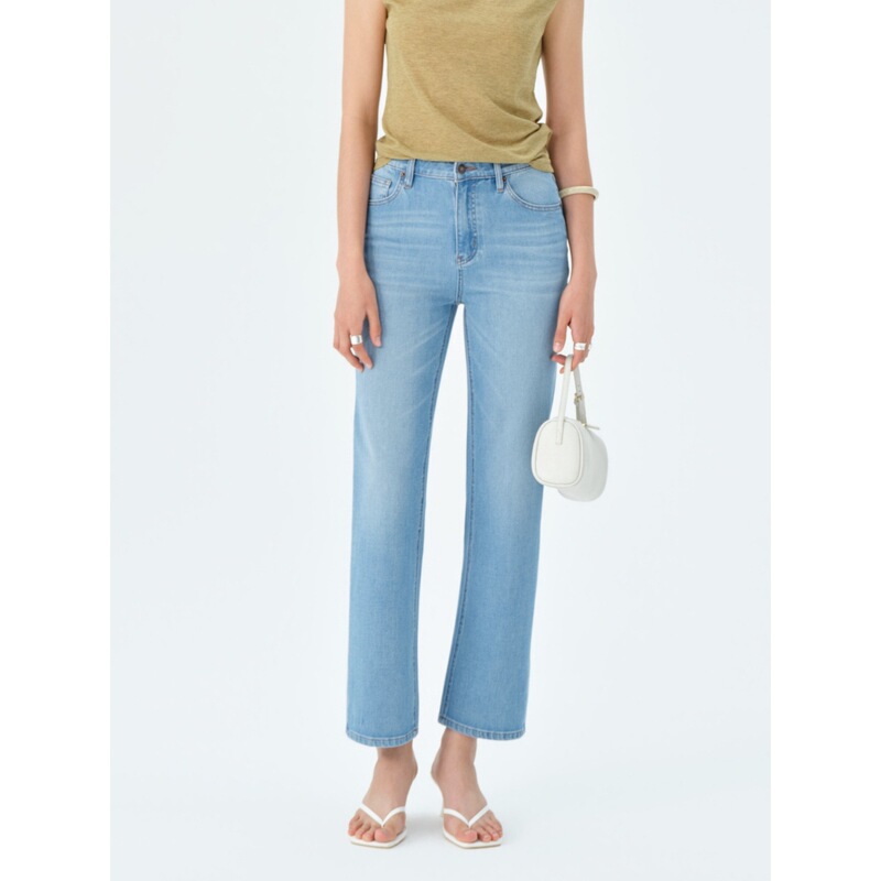 2026 New Style Four-Way Stretch Lyocell Jeans for Women, Light Blue, Cropped, High-Waisted, Slimming Straight-Leg Pants, Baguette Pants