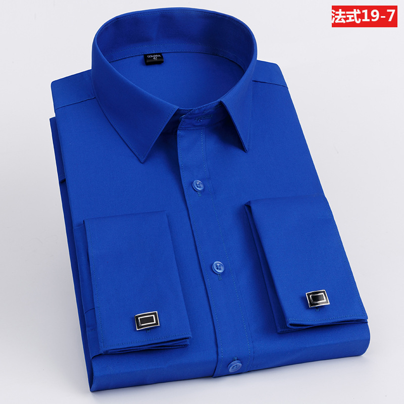 Primavera francés mancuernas camisa de manga larga slim fit negocios formal camisa slim fit mancuernas banquete boda ropa de hombre
