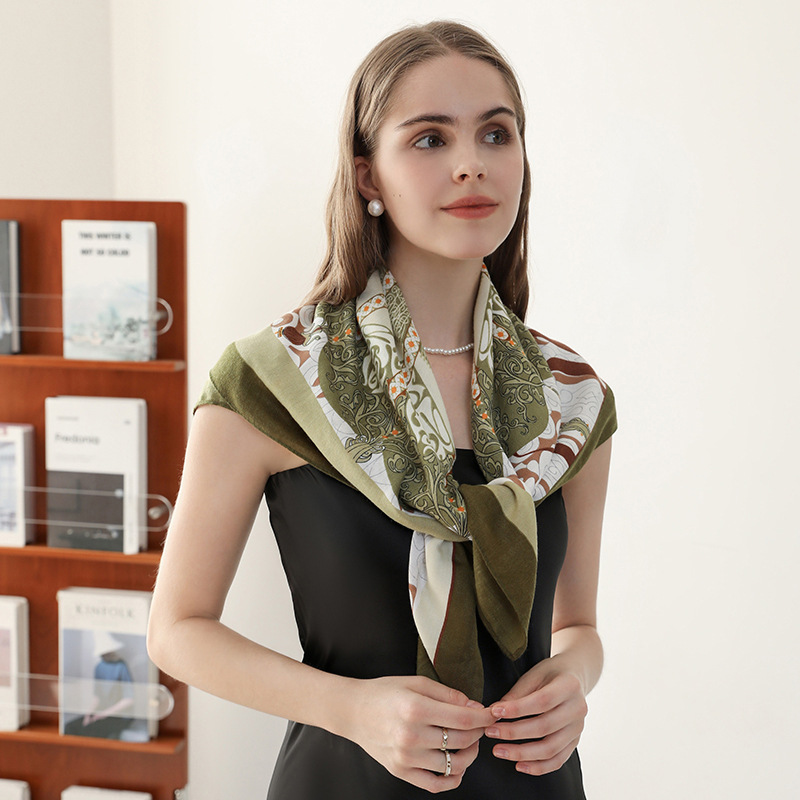Vintage nicho nacional de estilo impresión bufandas de seda 90 personajes bufandas de seda cuadrada damas viajan con bufandas de seda de alta calidad