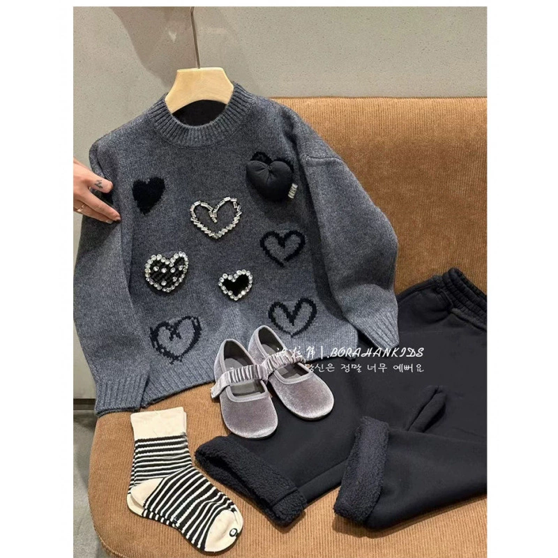 Корейская версия детской одежды для девочек модный свитер 2024 осень-зима детский пуловер вязаный топ