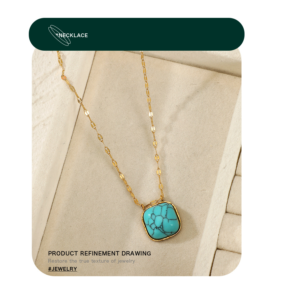 Fashion Geometric Stainless Steel Plating Turquoise Pendant Necklace 1 Piece display picture 2