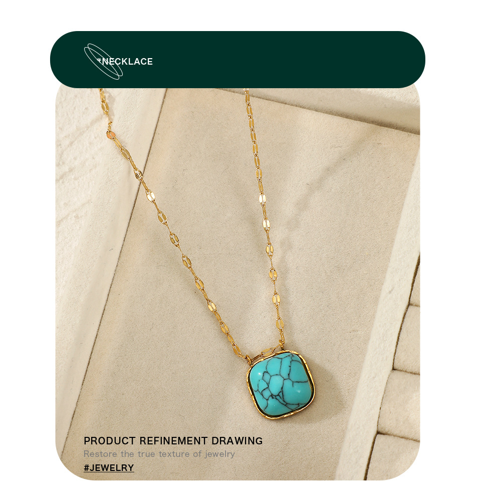 Fashion Geometric Stainless Steel Plating Turquoise Pendant Necklace 1 Piece