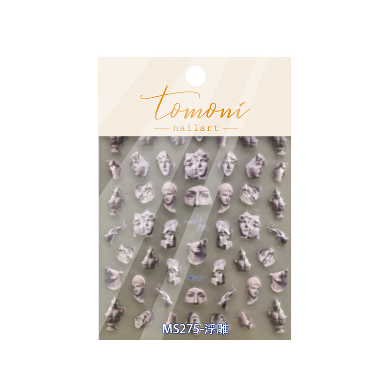 Nombre conjunto de papel adhesivo de uñas en línea popular alivio 5D estatua tridimensional yeso cabeza retrato artístico calcomanías de uñas patrón pequeño