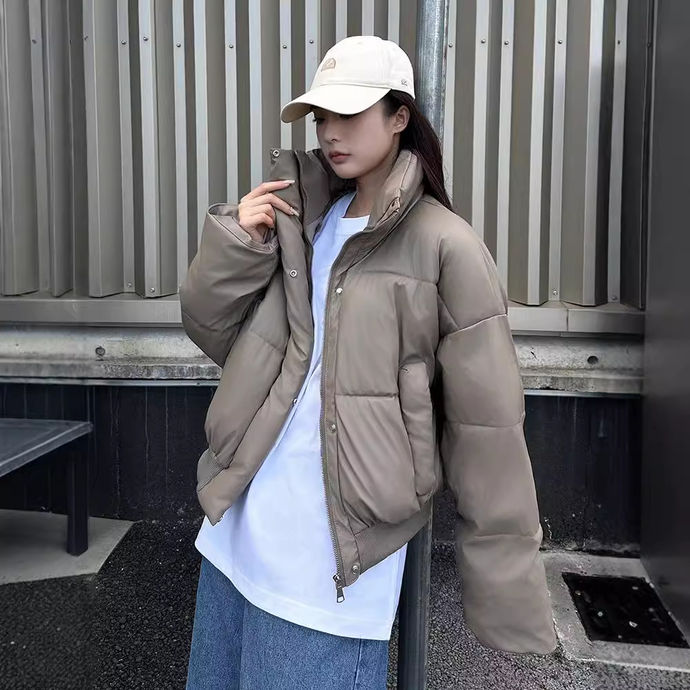 Corea del Sur 2024 nuevo cuello corto chaqueta de pan de algodón invierno suelto cálido color sólido universal ropa de algodón para hombres y mujeres image 4