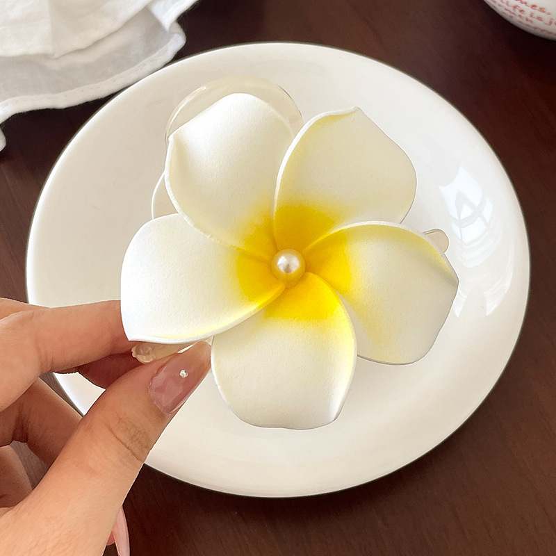 Coreano dulce perla huevo flor de pelo de vacaciones de flores de vacaciones de playa pinzas de cabello de flores
