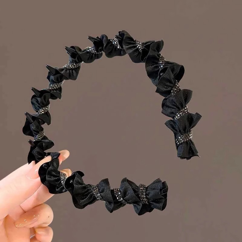 High-end ligero de lujo diamante enredado banda de cabello de tela temperamento femenino gran onda craneal alta sensación avanzada de lavado de cara banda de cabello clip de cabello