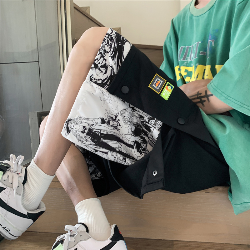 Fake Two-breasted Shorts Men's Summer Anime Trendy Brand Sports Big Pants Design Sense Niche Basketball Pants