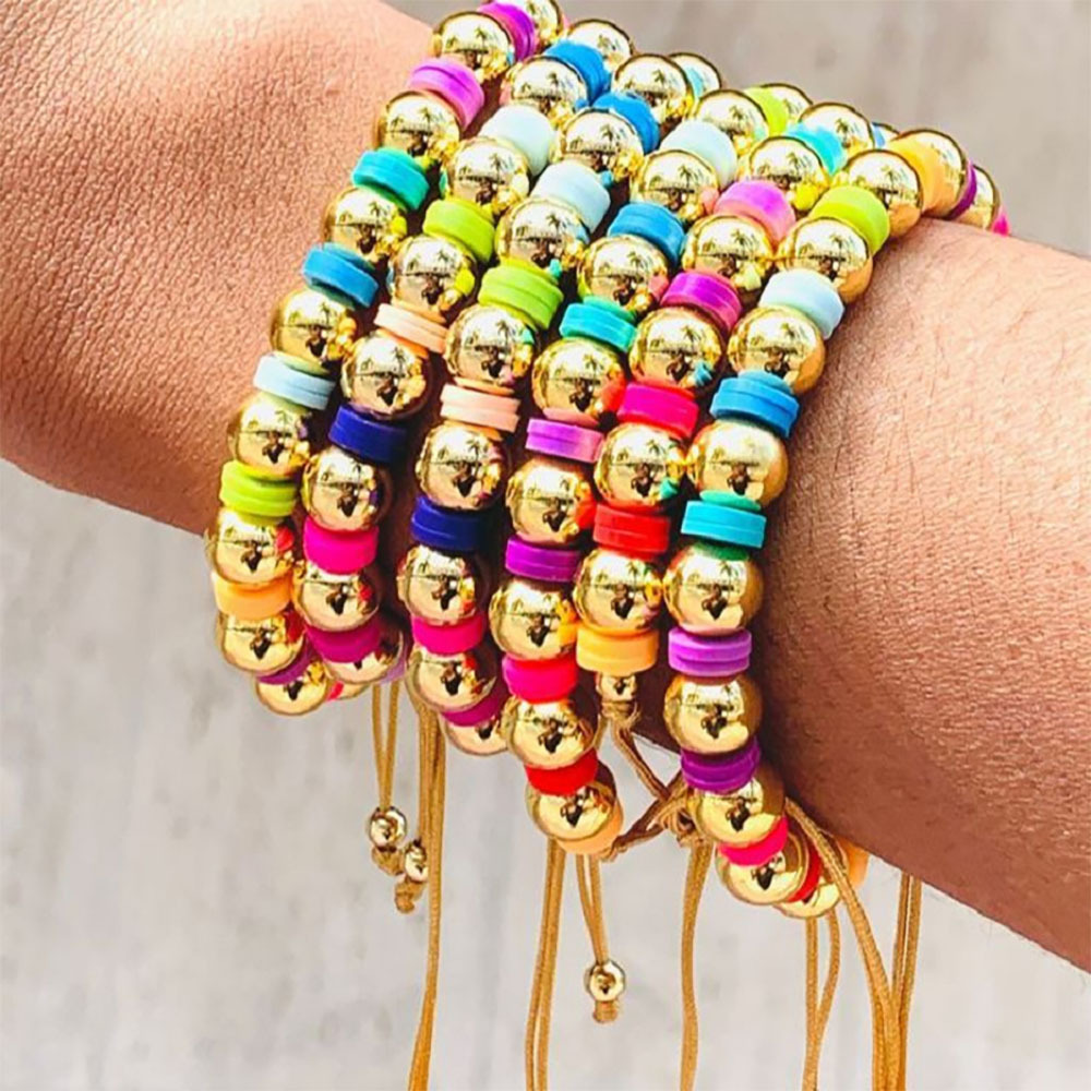 Ethnic Style Bohemian Classic Style Geometric Round Soft Clay Metal Beaded Women's Bracelets 1 Piece display picture 4