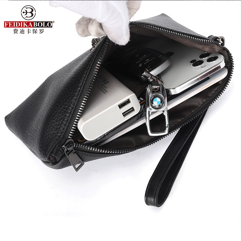 Capacious small clutch bag, genuine leather, business version, wholesale