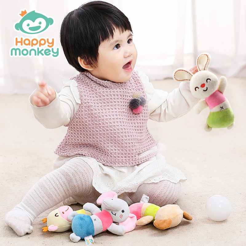 Muñeco de peluche Happymonkey con sonajero para bebés de 0 a 1 año, juguete relajante con palo BB