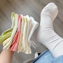 早秋新款袜子中筒袜纯色简约百搭无骨月子袜夏季吸汗长筒堆堆袜女