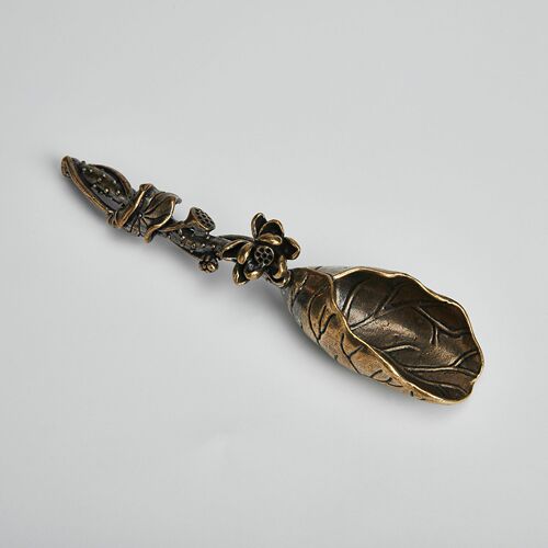 Pure brass lotus leaf tea shovel creative personality lotus tea spoon tea set ornaments retro tea cup copper carving decoration
