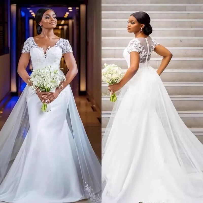 Amazon European and American Tail Wedding Dress Bride Wedding Fishtail Waist Wedding Dress High-End Outdoor Church Wedding Dress