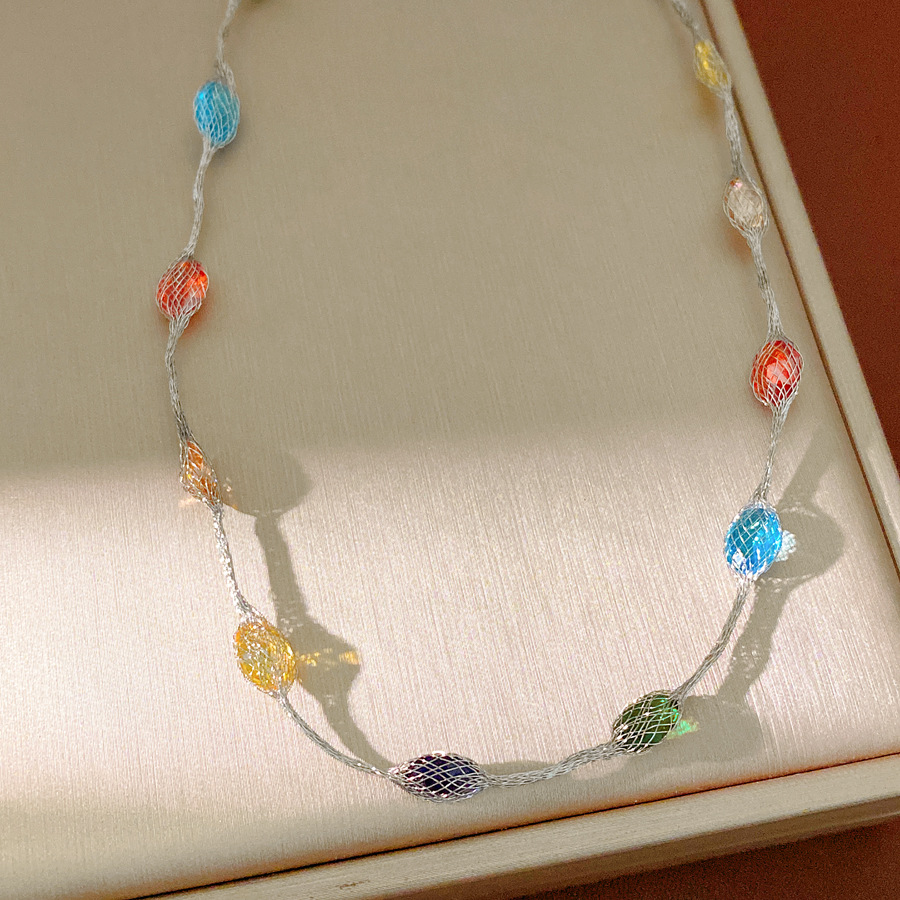 Collar de pulsera redonda de zircon de color lujo ligero nicho de alto nivel sensación de cadena clavícula temperamento simple conjunto de joyas personales image 17