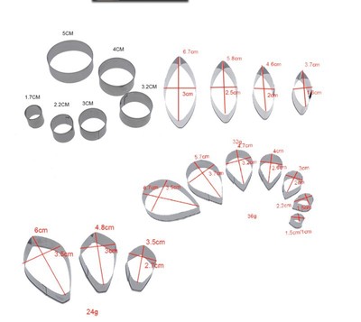 康乃馨花型不锈钢翻糖切模套装 玫瑰花瓣叶脉纹路模