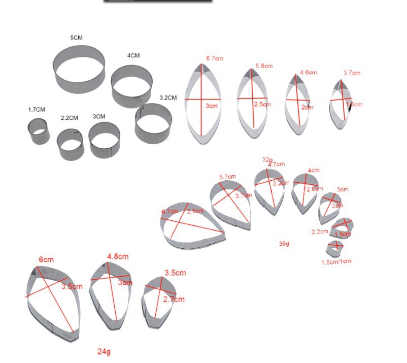 康乃馨花型不锈钢翻糖切模套装 玫瑰花瓣叶脉纹路模