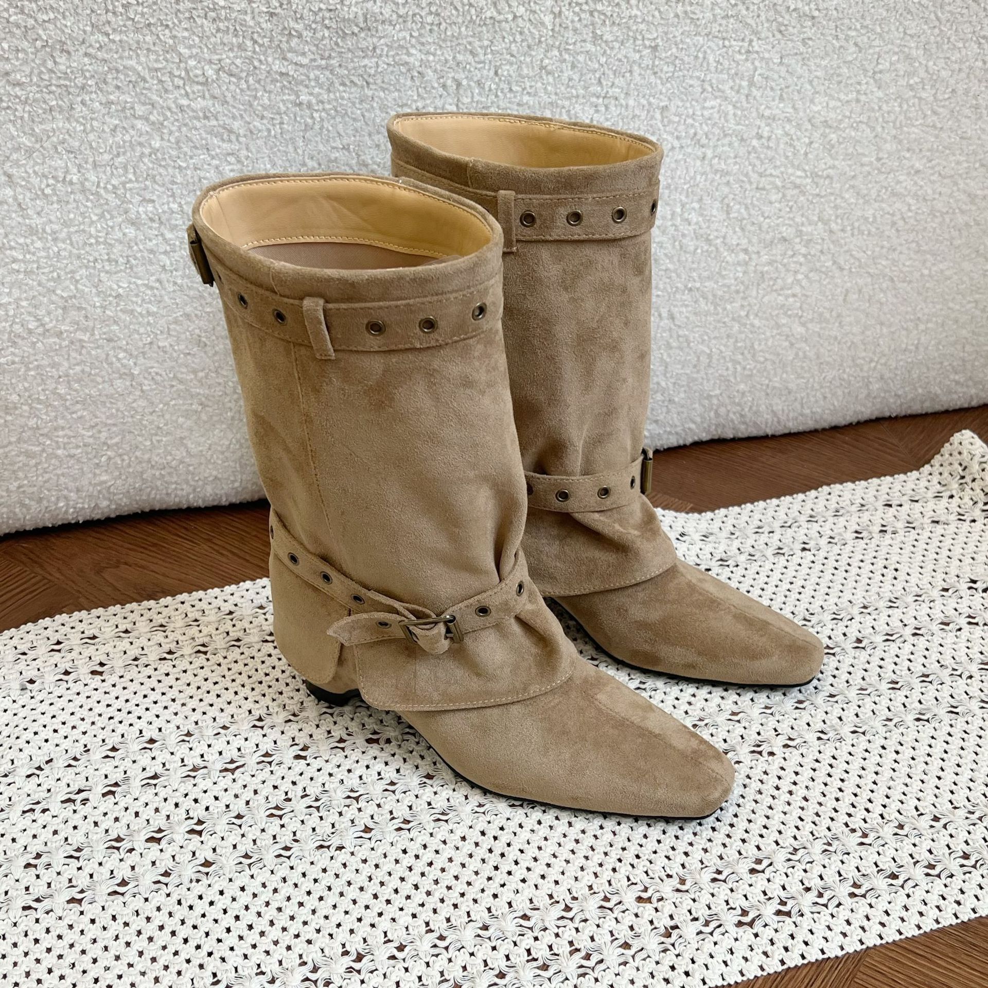 Botas de Caballero Tipo Pantalón para Mujer de 7 cm, Terciopelo, Con Elevación y Térmicas image 4