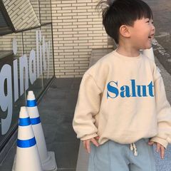 2023 New Wide Korean Children's Spring and Autumn Winter Style Children's Large Letter Print Casual Thin Hooded Sweatshirt for Boys and Girls