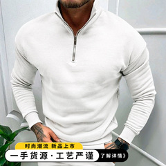 外国貿易アマゾン秋冬男性カジュアルベルベット純色長袖欧米半分ファスナー立襟ガーディアン上着男