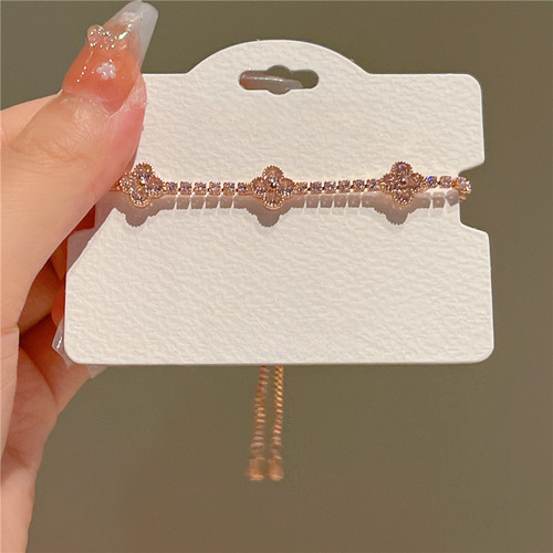 Optimal Pink Zirconia Bracelet  High-end Pink Four-Leaf Bracelet Elegant Girl's Hand Accessory J1102