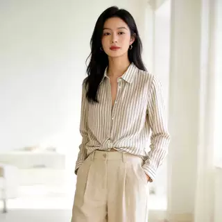 衬衫女春秋季新款宽松复古港风通勤衬衣小众高级感气质条纹衬衫