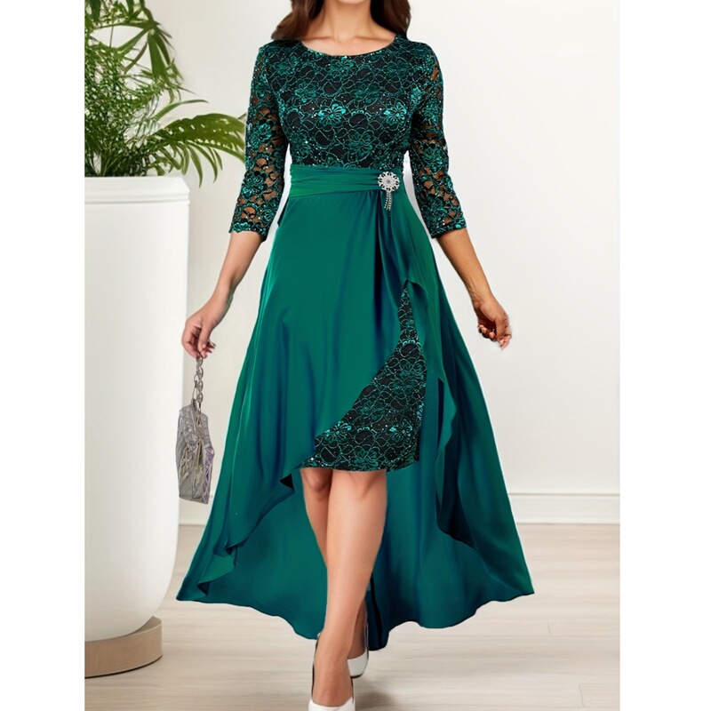 European and American Foreign Trade women's spring and summer lace detachable chiffon irregular hem dress bridesmaid evening dress European and American Foreign Trade women's spring and summer lace detachable chiffon irregular hem dress bridesmaid evening dress