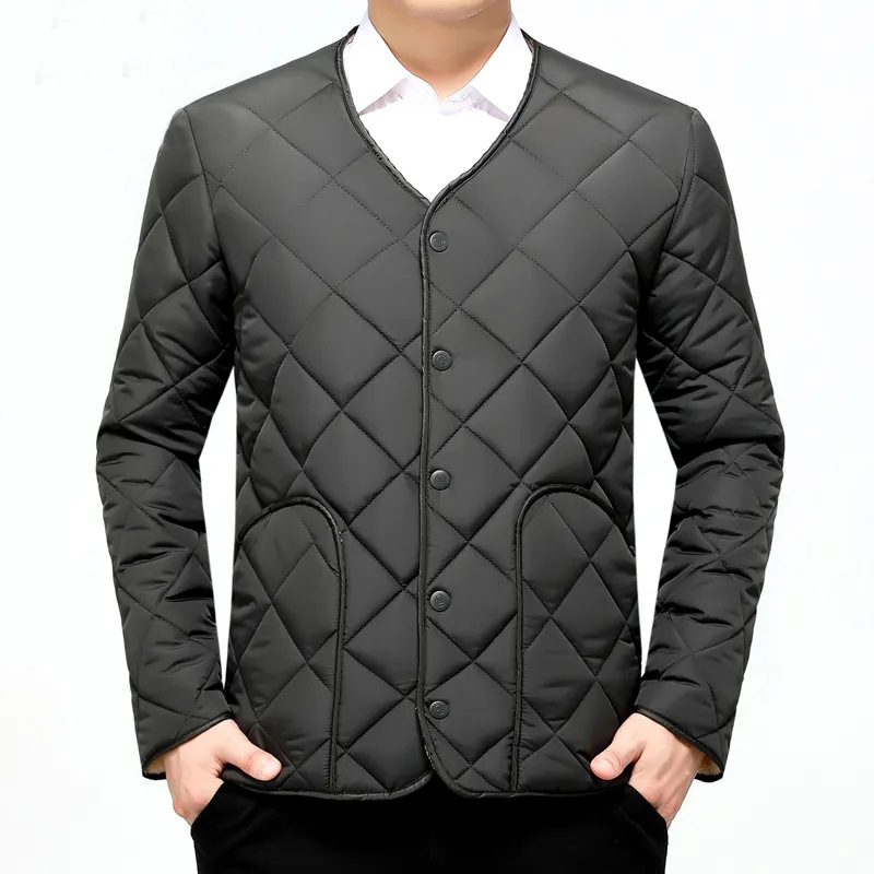 Abrigo de algodón acolchado de mediana edad y anciano 2023 Otoño e Invierno Nuevo abrigo cálido informal acolchado de algodón grueso con forro polar para hombres