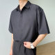 Summer Black Short-Sleeved Shirt for Men, Loose, High-End, Drapey, Handsome, Casual, Ice Silk, Hidden Button Long Shirt, Men's Jacket