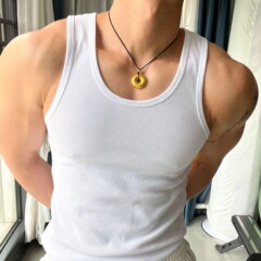 ストライプ純綿底付きベスト男性夏運動フィットネストレーニングねじカン肩弾力ガードルtシャツ