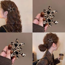 豹纹花朵圆珠发夹女2025新款前额刘海夹高端碎发鸭嘴夹个性发卡子
