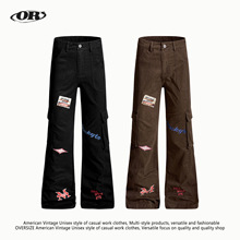 OREETA丨美式字母印花微喇叭工装裤男女高街vibe风显高显瘦拖地裤