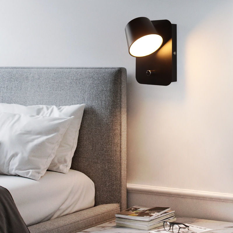lámpara de pared de lectura LED con interruptor de atenuación lámpara de cabezal de cama del dormitorio nórdico simple ángulo de iluminación ajustable protección de ojos minimalista