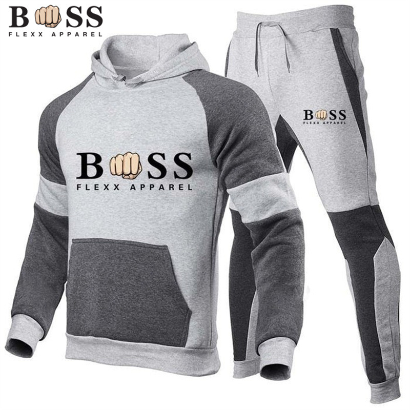 Cross-Border Men's Fleece Hooded Tracksuit Image 4