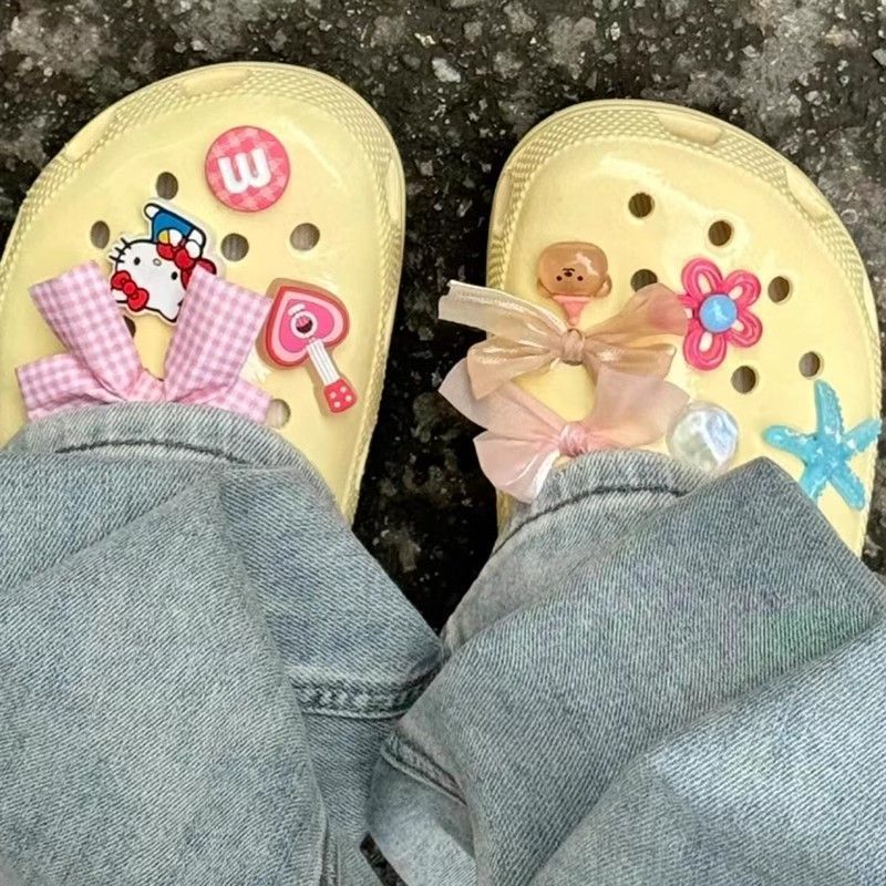 気質靴花リボンデニムストリーマーリボンアクセサリーシューパーツ装飾取り外し可能な下駄靴花靴バックル|undefined