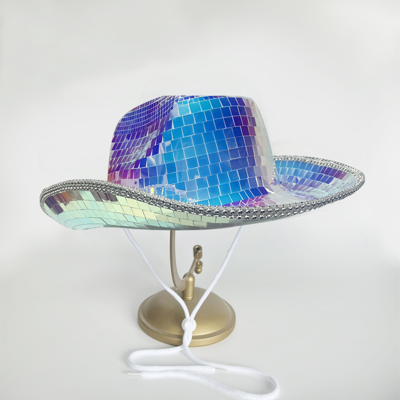 Sombrero de Vaquero Láser con Espejo PET Colorido, Sombrero de Fiesta, Decoración Genial para Bailar, Lentejuelas, Estilo Occidental, Fantasía