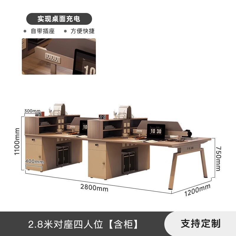 Mesa de oficina de cuatro personas con gabinete lateral particionado tarjeta de personal combinación de oficina de muebles de oficina hoja de ingeniería