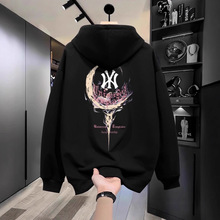 外贸出口秋冬季港味宽松oversize连帽卫衣加大码印花上衣加绒男装