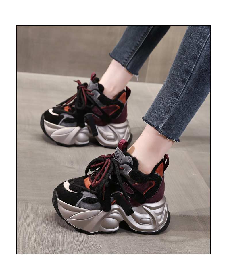 Giày sneaker nữ đế dày độn cao lót nhung mùa đông — Màu đen chi tiết 18
