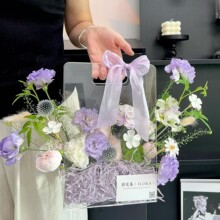 手提花篮三角透明伴手礼鲜花diy插花盒永生花礼盒生日礼品包装盒