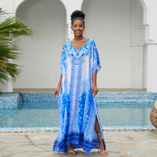 Beach Cover-Up Rayon Positioning Printed Vacation Long Skirt Bikini Sun Protection Shirt Cross-Border Amazon 299 F